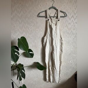 Aerie Linen/Lyocell Blend Utility Overalls in Cream | Size: Small